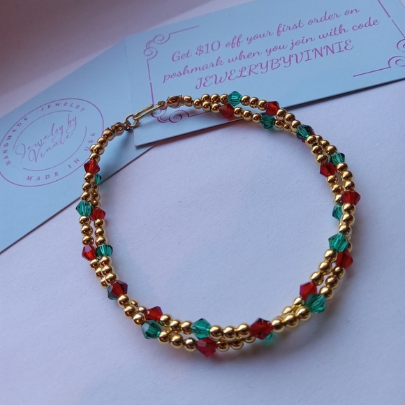 Hand Crafted Jewelry - Hand Crafted Gold and Red Beaded Bracelet